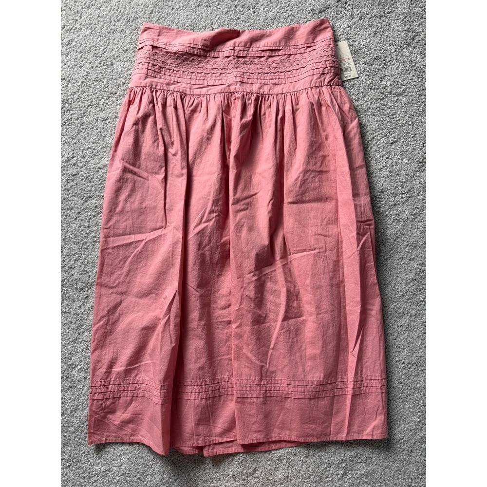 A New Day Pink Cotton Midi Skirt Women Large Smocked Back‎ Pintuck Lined NWT